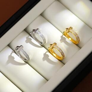 简约锆石耳扣铜度18K金时尚白领耳环职场简约气质耳饰欧美风耳圈