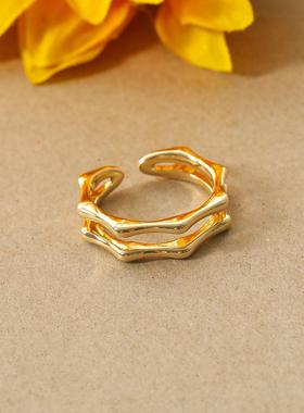 韩国时尚c形开口戒简约几何多边形K金电镀情侣对戒ins潮人食指戒