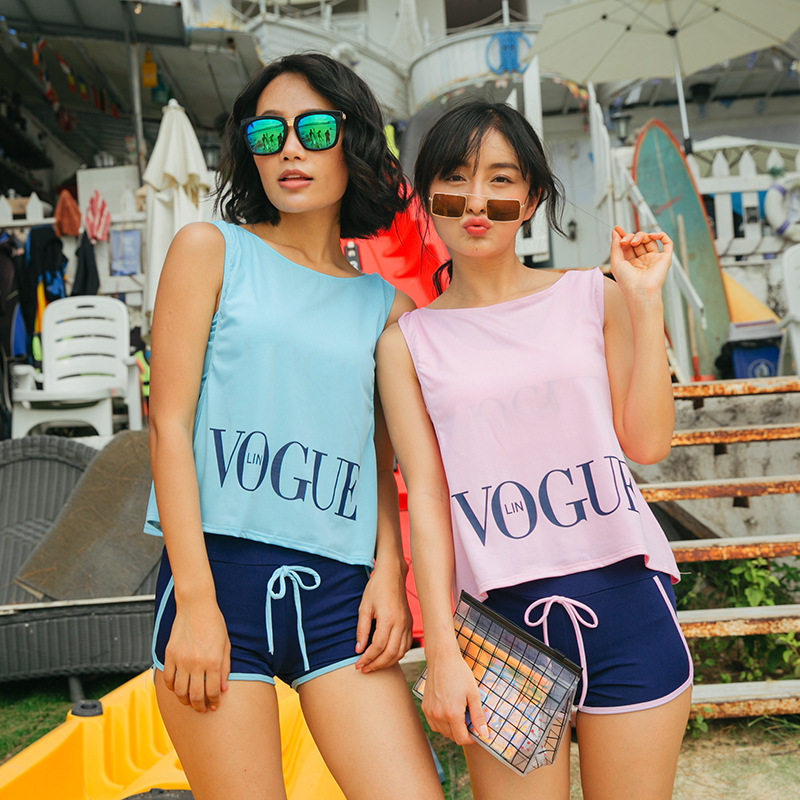 韩版字母三件套泳装 女孩保守分体系带平角裤游泳衣|msdalam kategori sukan/Yoga/kecergasan/bekalan peminat, berenang, Bikini - dari Buy2taobao.com untuk memberikan perkhidmatan ejen Taobao profesional membeli