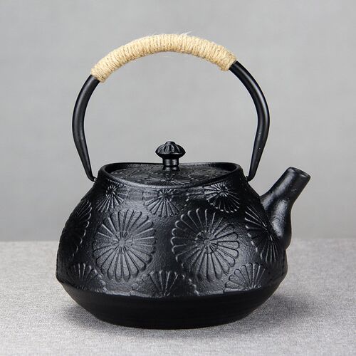 日式风1200ml太阳花纹煮水泡茶手工铸铁壶家用养生茶壶水壶铁茶壶
