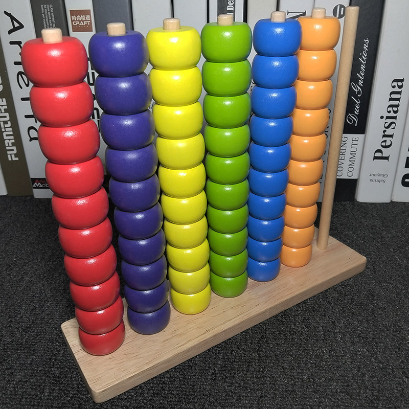 木质多彩串珠颜色对对碰早教计算数架趣味幼儿园宝宝训练益智玩具