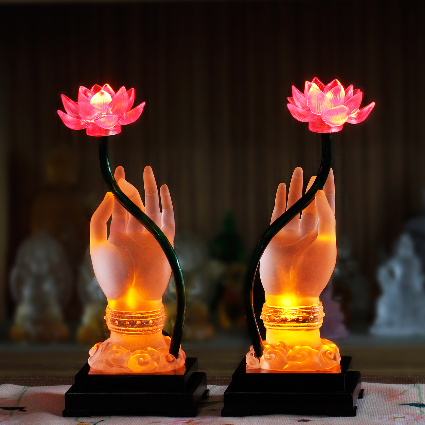 琉璃佛手莲花灯供佛长明灯观音神台灯家用仙堂供奉灯插电不变色灯