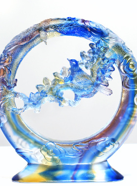 琉璃喜鹊摆件喜上枝头居家礼品