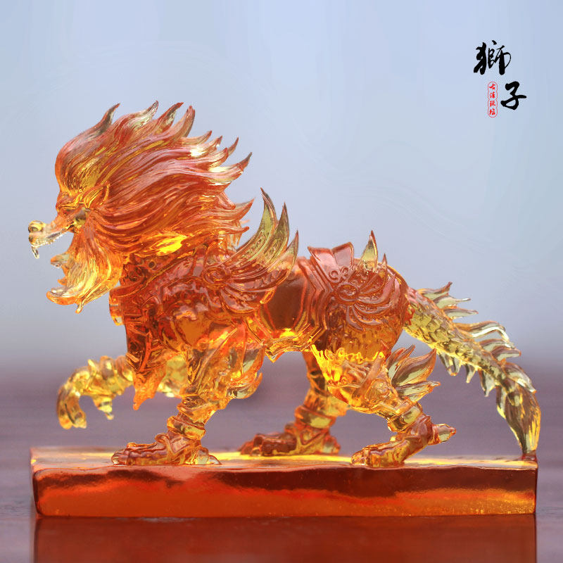 古法琉璃金毛吼坐骑普陀山观世音菩萨座下神兽金毛犼居家供奉摆件
