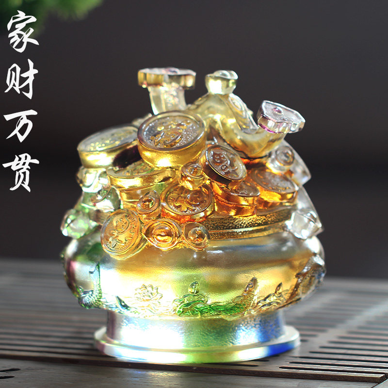 家财万贯琉璃聚宝盆招财风水摆件居家客厅商铺前台桌面摆放礼品