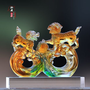 古法琉璃狮子高档纯手工摆件送领导办公室书房桌面摆设狮舞迎祥