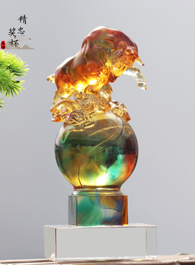 琉璃生肖牛摆件居家客厅办公装饰