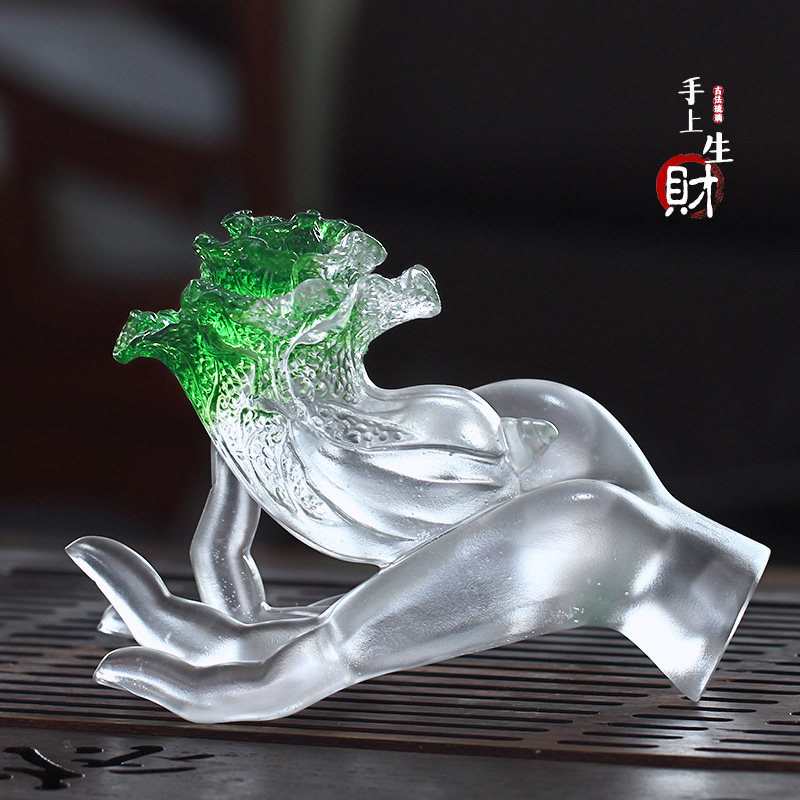 琉璃佛手白菜摆件居家客厅办公桌面商铺摆放开业乔迁送礼手上有财