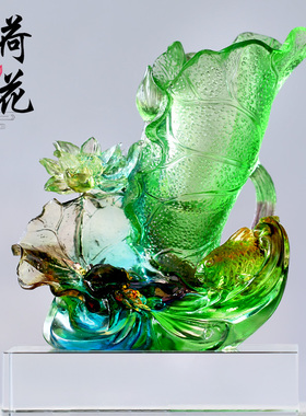 琉璃荷花笔筒学习桌面摆件