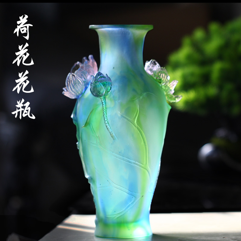 琉璃荷花花瓶摆件居家客厅玄关装饰插画摆放婚庆乔迁送礼高档礼品