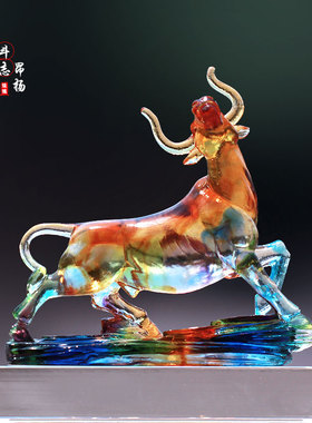 古法琉璃牛摆件商务送礼