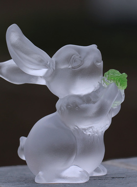 琉璃生肖兔子玉兔送财摆件