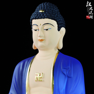 药师佛佛像居家客厅摆放摆件保平安彩绘贴金古法琉璃药师光如来