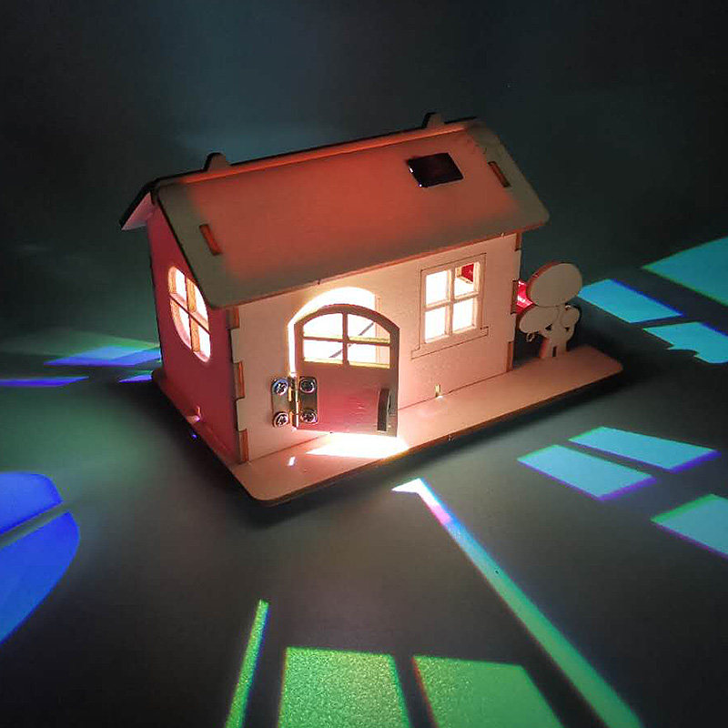 七彩灯光小屋 手工DIY拼插木屋创意科技小制作电路科学实验教具新