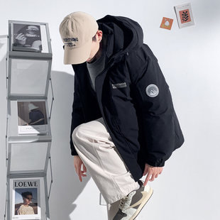 唐狮黑色短款羽绒服男士冬装新款宽松连帽高级感百搭休闲保暖外套