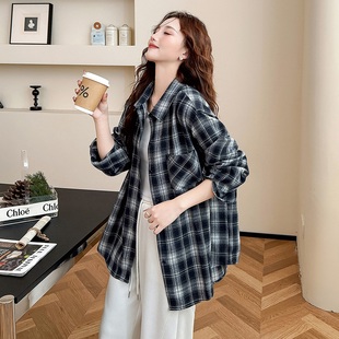唐狮2025春秋季长袖衬衫女宽松休闲格纹衬衫韩系超好看女装时尚BL