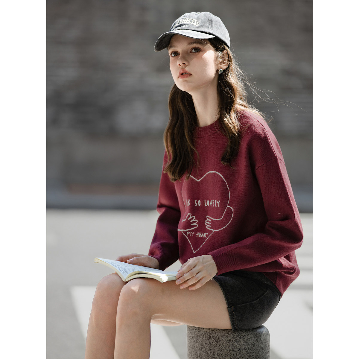 唐狮2026秋冬女圆领前胸大图案毛线衫女毛衣针织可爱设计感百搭