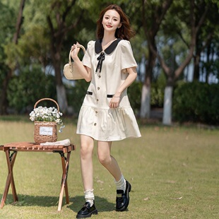 唐狮2026年春夏季新款女娃娃领减龄学院风短袖显瘦可爱连衣裙l5