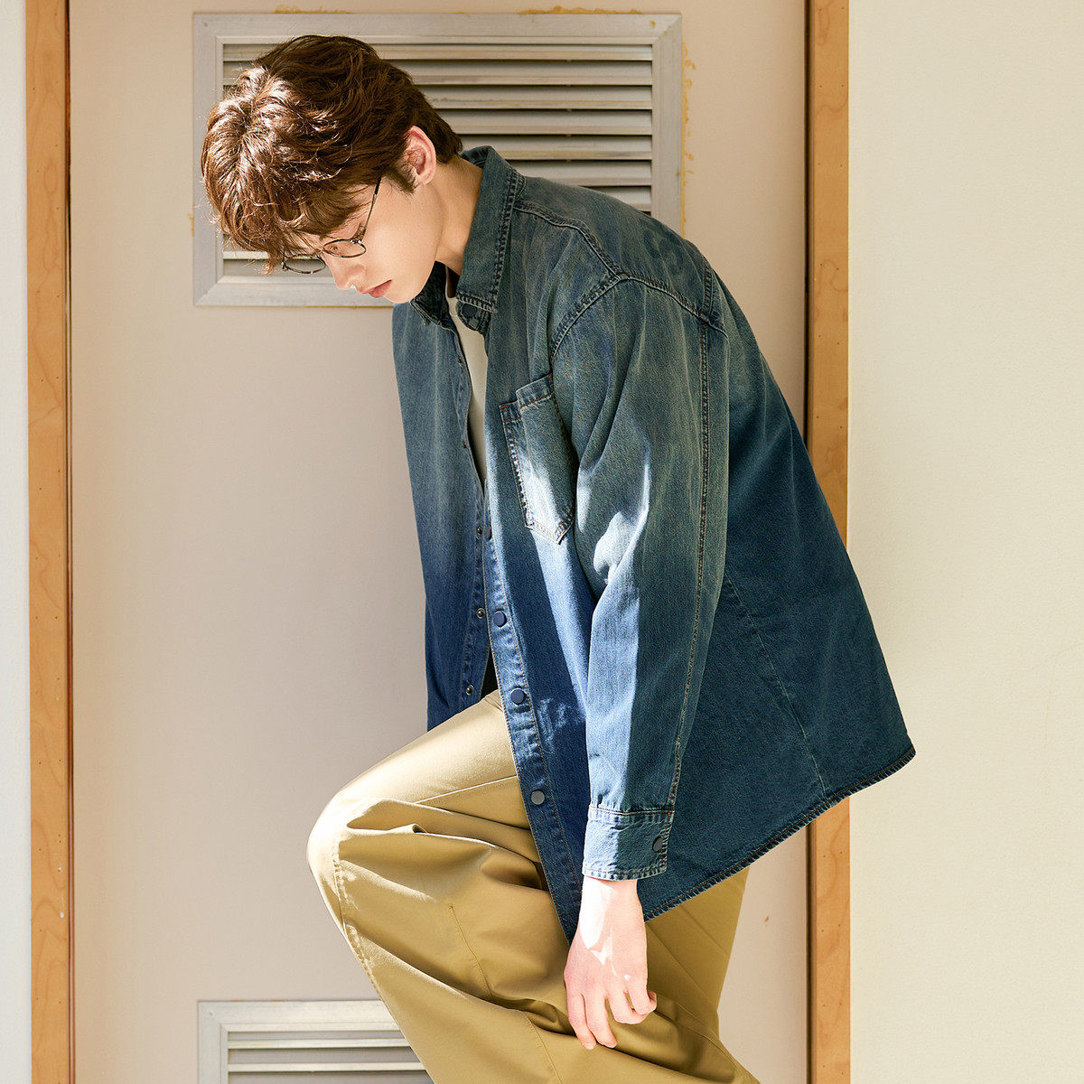 唐狮2026春季新款长袖衬衫男牛仔短外套美式复古男款设计感高级感