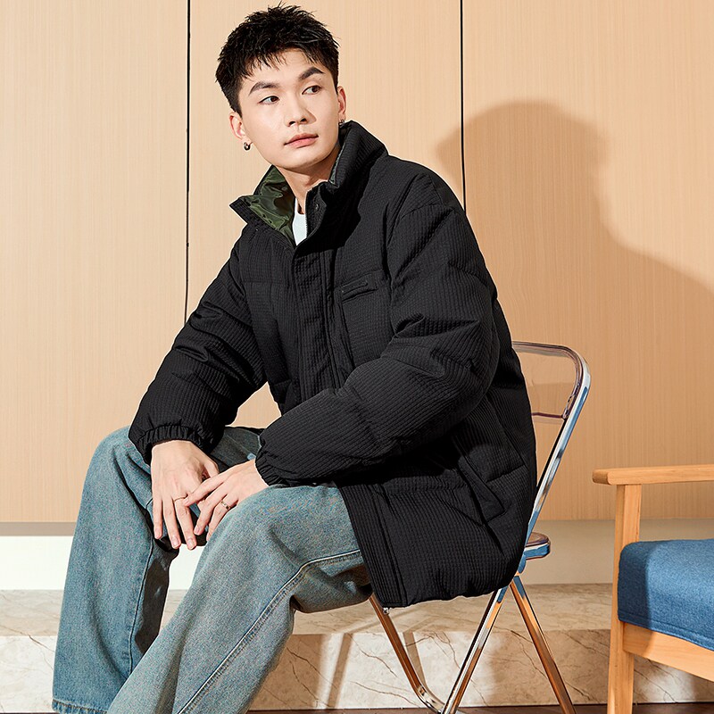 唐狮2026冬季新款男立领撞色羽绒服前胸贴标短款加厚面包服青少年