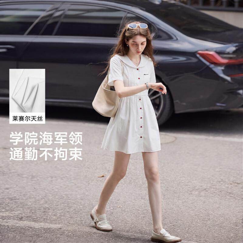 唐狮2026夏季新款连衣裙女海军领白色好看漂亮韩系小个子穿搭气质