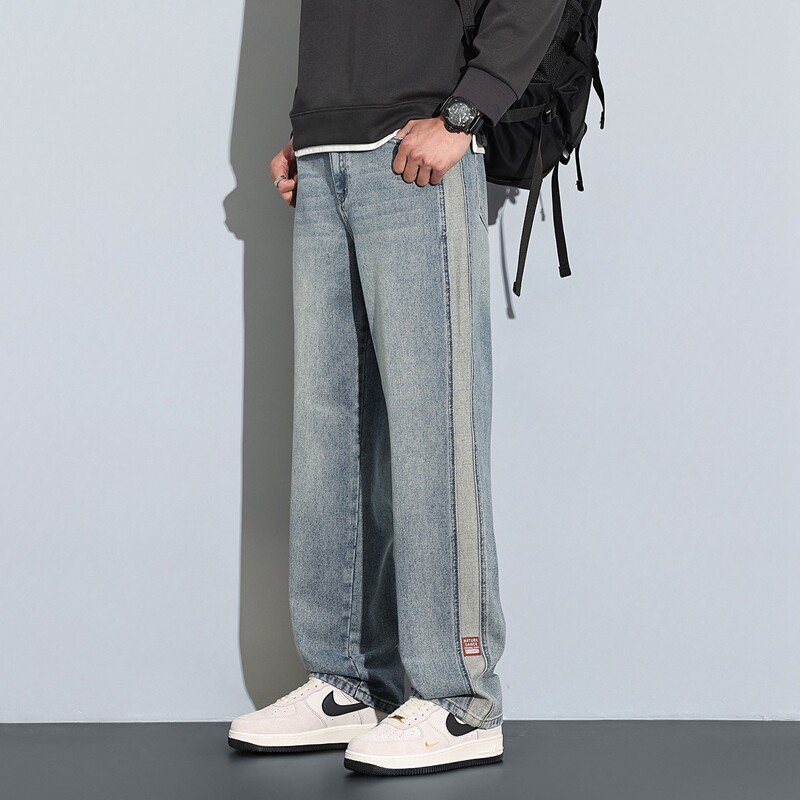 唐狮2026春夏新款男牛仔裤阔腿裤宽松水洗直筒美式复古浅色长裤