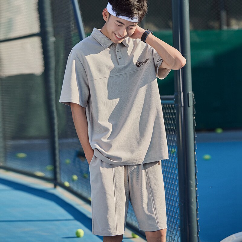 唐狮polo短袖套装男2026夏季新款运动休闲宽松净色男士套装潮帅气
