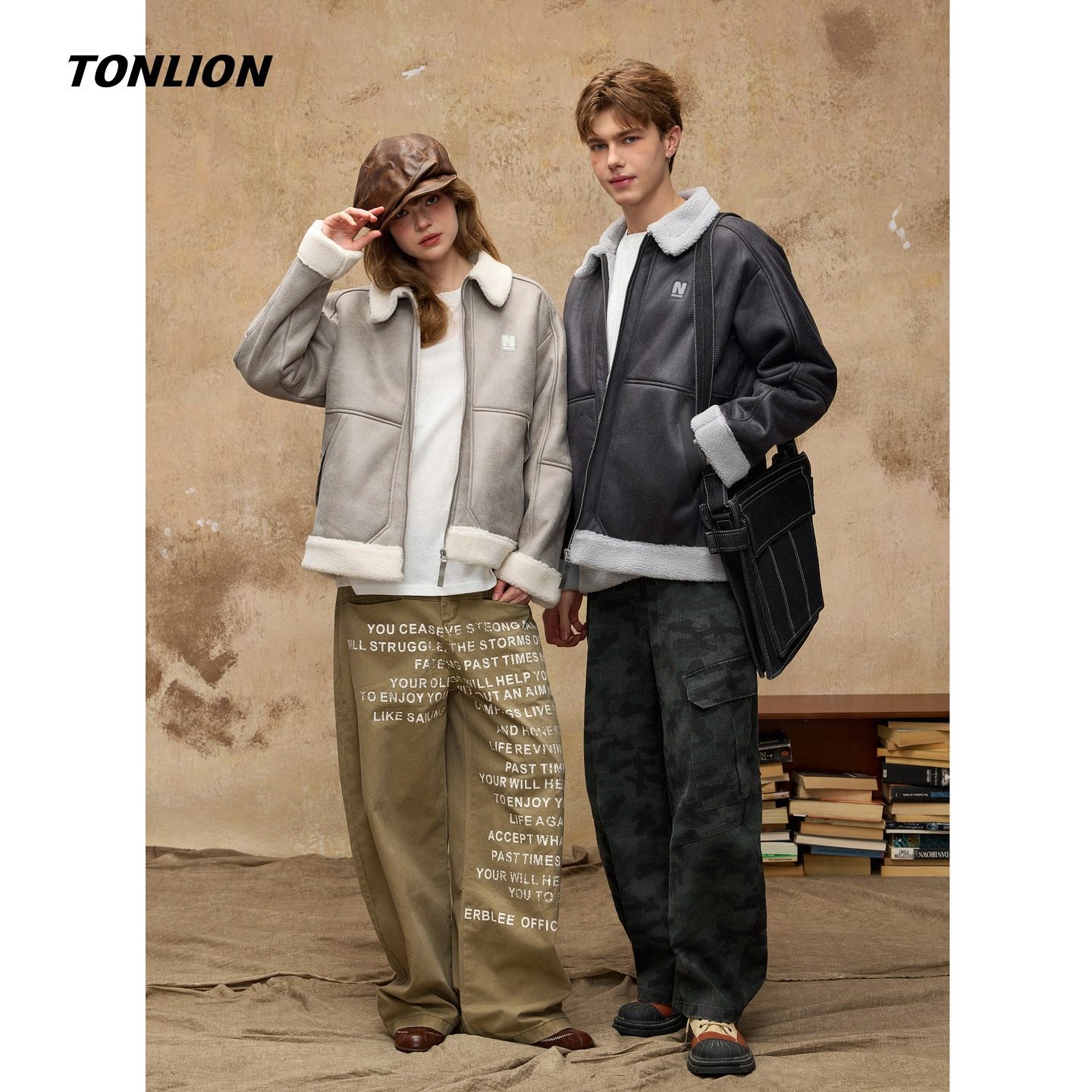 唐狮2025秋冬季情侣仿羔毛领加厚款外套防寒保暖机车风潮流百搭