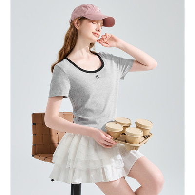唐狮夏季新款蝴蝶结短袖T恤女
