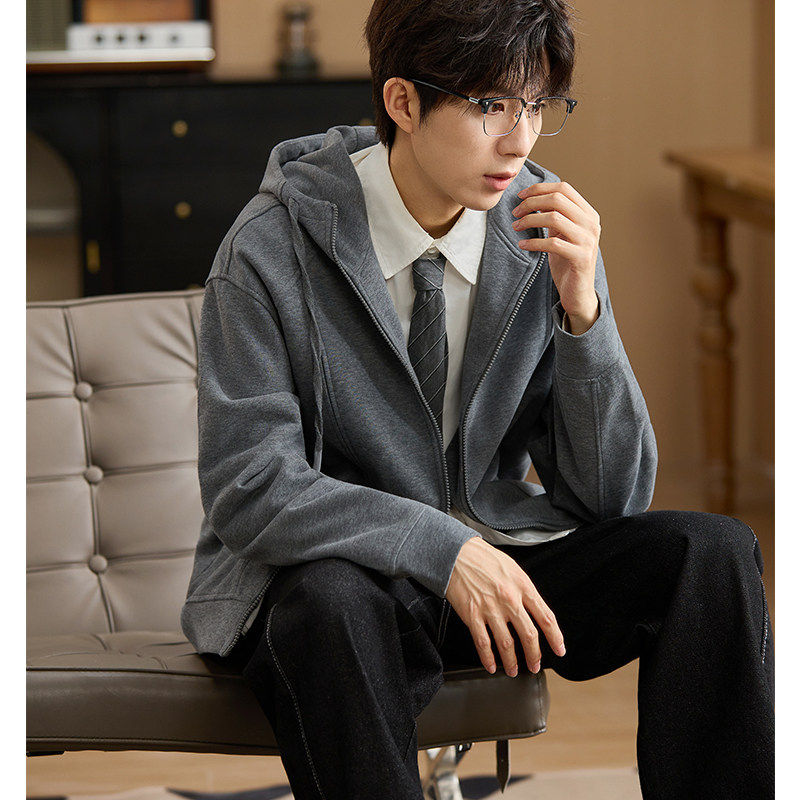 唐狮2026秋季新款连帽卫衣针织外套开衫男潮宽松简约休闲春装学生