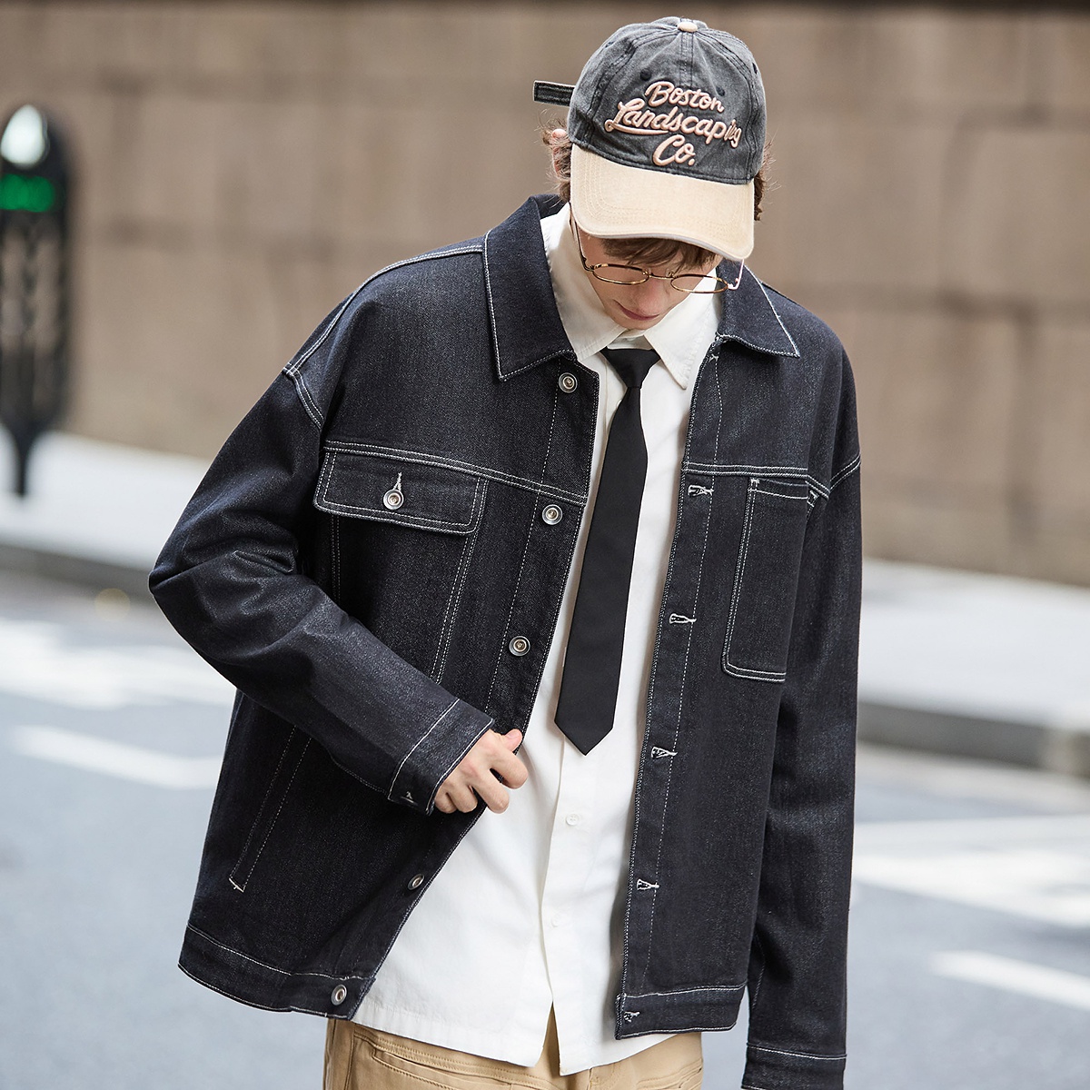 唐狮2025春秋季牛仔外套男士翻领休闲风宽松时尚明线潮流早秋男装