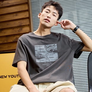 夏装 唐狮2024年夏季 T恤男潮前胸印花休闲打底半袖 短袖 新款