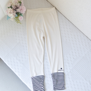 120-160女童小童春夏淑女打底裤中大童可爱百搭裤子条纹裤脚套边