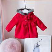 法国外单纯元 洋 小宝宝呢大衣红色过年新衣新生儿婴幼儿外套冬季