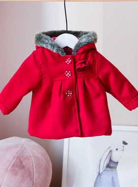 法国外单纯元~小宝宝呢大衣红色过年新衣新生儿婴幼儿外套冬季洋