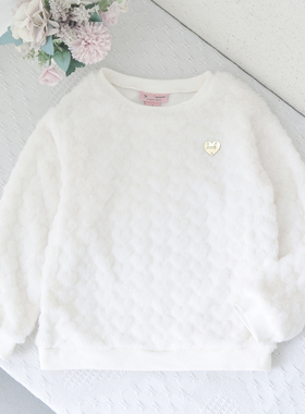 美单橘zi~7-12女童宝宝白色毛绒套头卫衣中大童秋冬时尚上衣绒衫