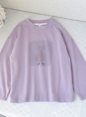 110-150女童宝宝紫色印花长袖T恤中大童春秋休闲宽松上衣厚实软糯