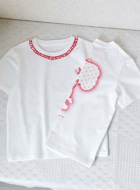 小peace*鸟儿女童纯棉卡通短袖T恤中大童夏季可爱体恤衫百搭白色