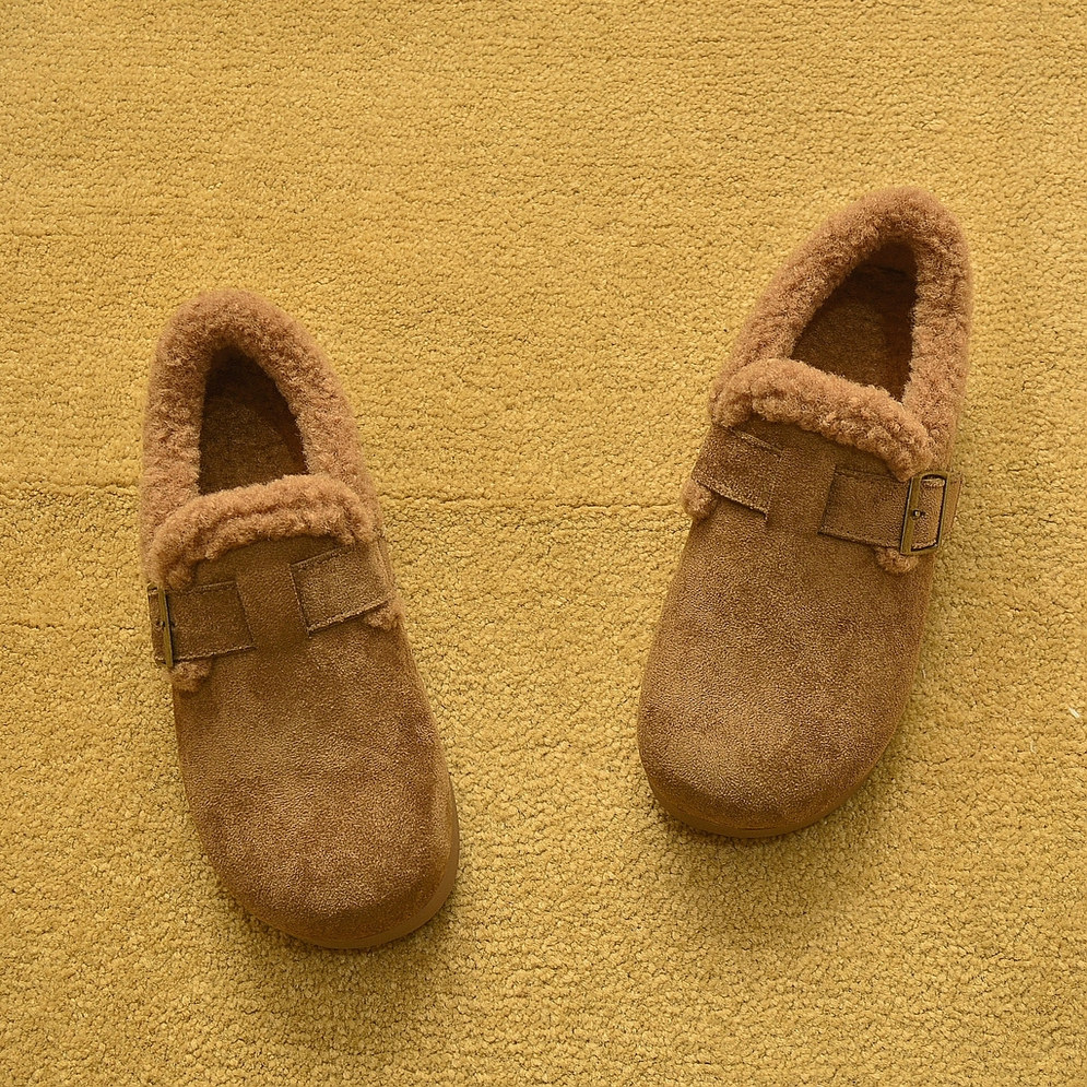 包邮2025新款外贸冬季羊羔毛真皮勃肯鞋豆豆鞋乐福鞋平底棉鞋女鞋,女鞋,乐福鞋（豆豆鞋）,淘宝优惠券,粉丝福利购,淘宝优惠卷