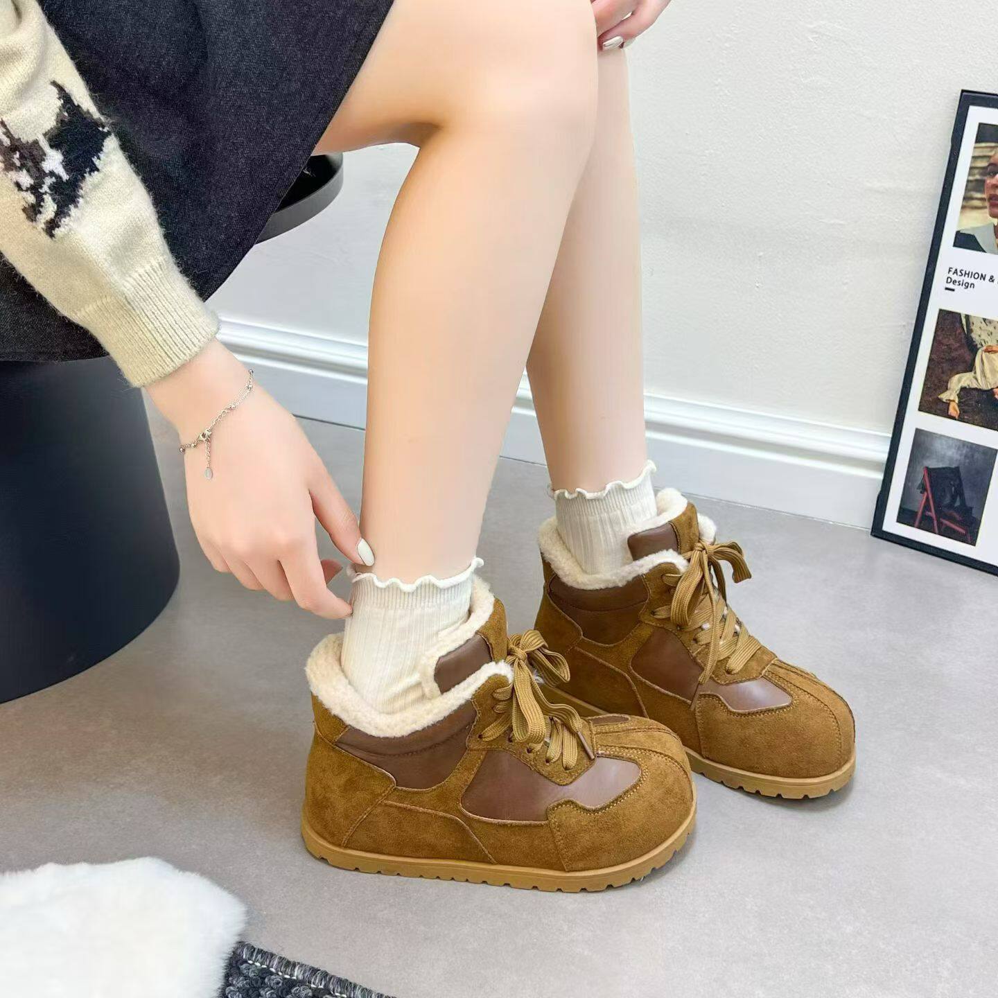 包邮2026新款外贸羊羔毛雪地靴女冬季马丁靴防滑及踝靴短靴女棉鞋