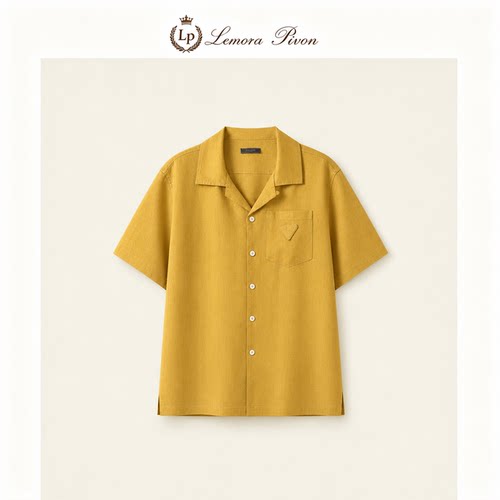 Lemora Pivon新款经典三角形纽扣LP短袖休闲衬衫男女同款
