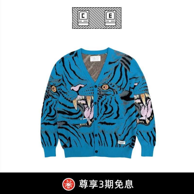 【BD CAVEMPT】TIGER 24SS新款 TIMLEH老虎图腾纯棉纱V领针织开衫