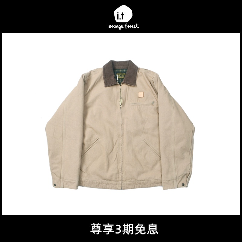 【5折现货】重磅J97美式复古做旧水洗底特律夹克厚实羊毛内衬外套