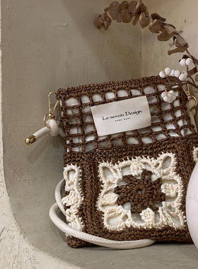 暮色｜花片手机包咖色款棉草线钩织手工DIY材料包手提单肩礼物