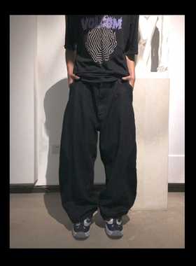 Mid9summer黑色拼接宽松直筒老爹滑板牛仔裤