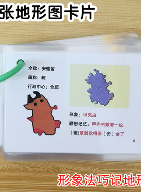 各省地形轮廓卡片形象法巧记地理地貌图像联想法快速记忆塑封教具