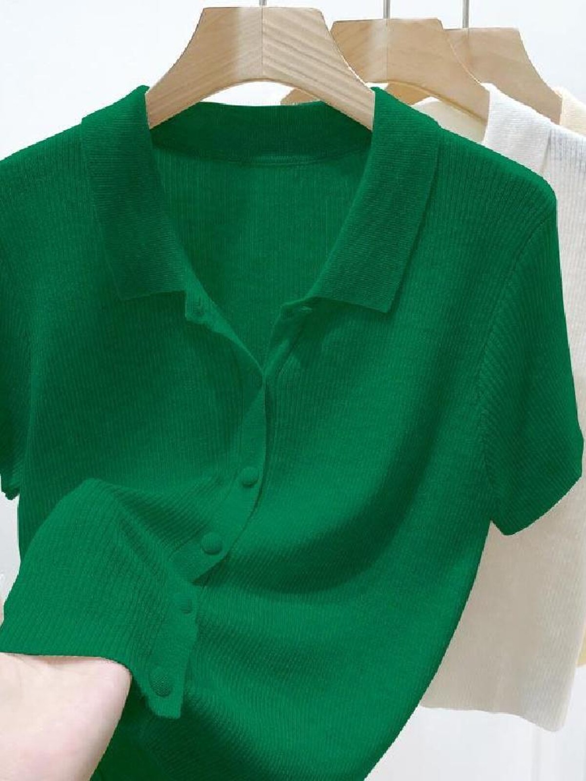 KNITWEAR SUMMER THIN SQUARE NECK NEW ICE SILK KNIT SWEATER HIGH-END POLO NECK TOP WOMENS LOOSE AND THIN VERSATILE