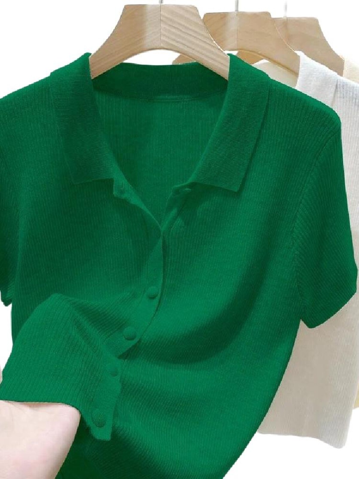 KNITWEAR SUMMER THIN SQUARE NECK NEW ICE SILK KNIT SWEATER HIGH-END POLO NECK TOP WOMENS LOOSE AND THIN VERSATILE