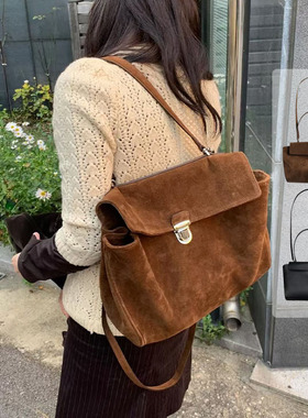 333Studio韩系小众RIBBONBIT麂皮绒棕色金属锁扣单肩腋下手提包女