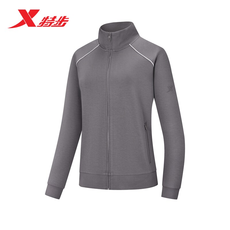 特步外套女2026年春季新款训练立领针织上衣运动服女974128060006